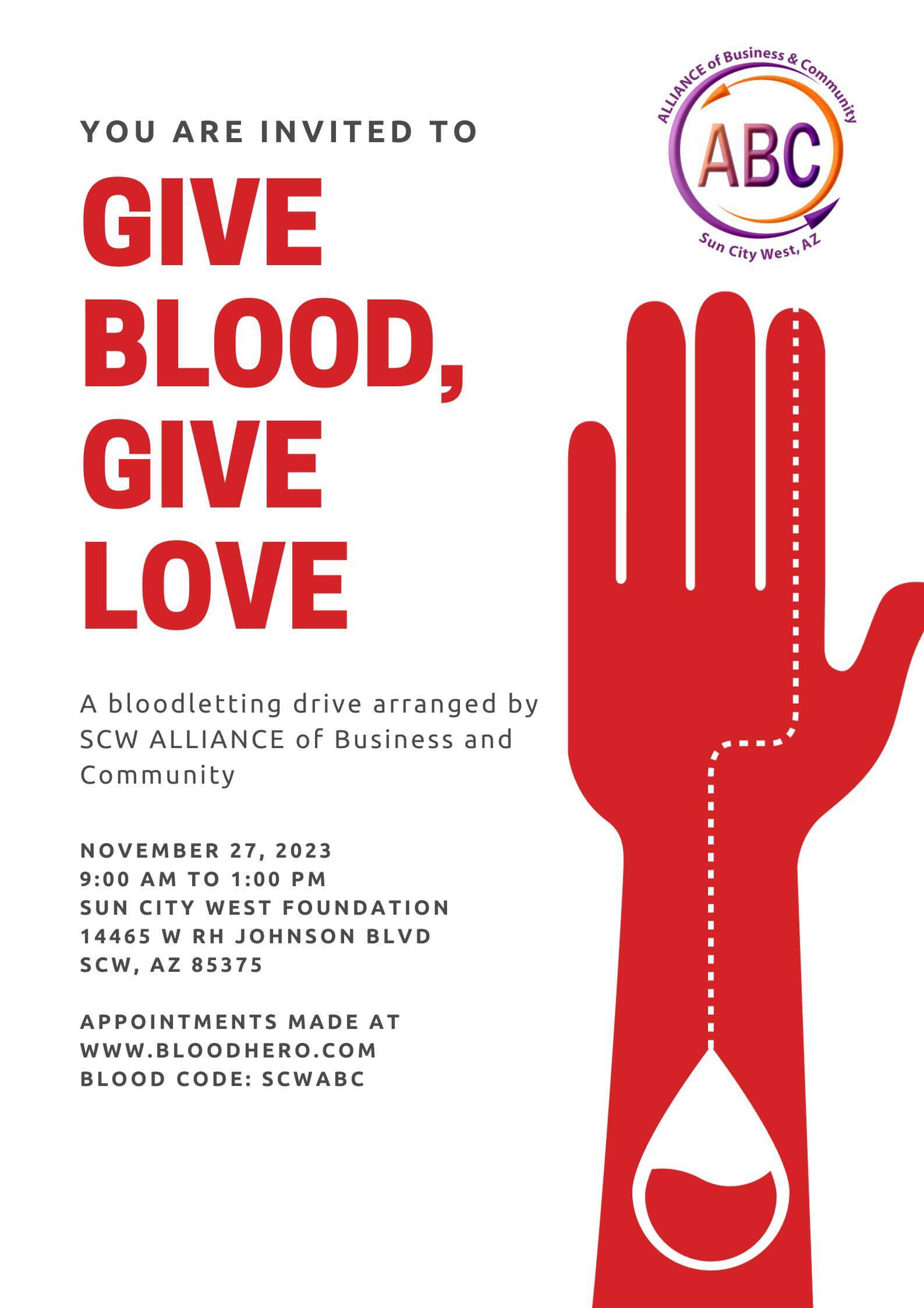 White And Red Hand Blood Donation Poster